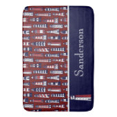 Tapis De Bain Phare rayé Nautique Marine bleu gris rouge (devant Vertical)