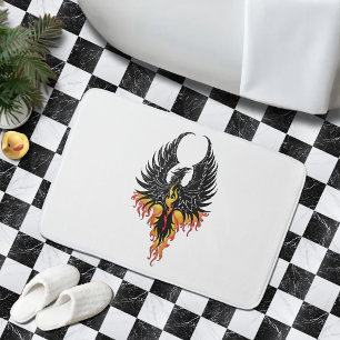 Tapis De Bain Phénix Ardente Oiseau de Feu Tribal Noir Flammes