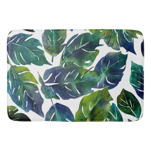 Tapis De Bain Philodendron vert et bleu du feuillage Botanique (Devant)