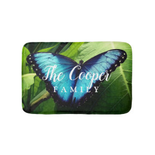 Tapis De Bain Photo papillon bleu avec nom de famille personnali