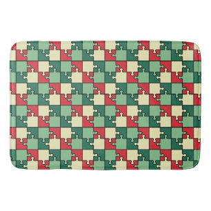 Tapis De Bain Pièces de puzzle géométrique rouge vert Motif