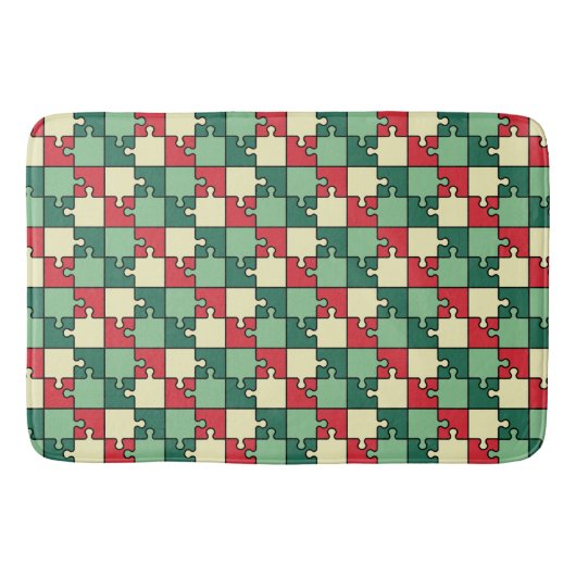 Tapis De Bain Pièces de puzzle géométrique rouge vert Motif (Devant)