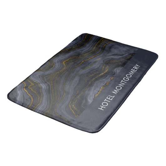 Tapis De Bain Pierre d'Agate Noir & Or moderne Abstrait (Angle)