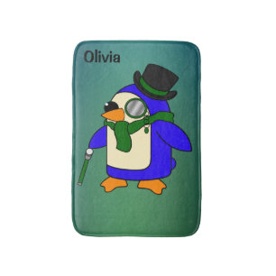 Tapis De Bain Pingouin de dessin mignon turquoise vert émeraude