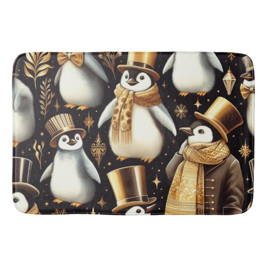 Tapis De Bain Pingouin noir et doré (Devant)
