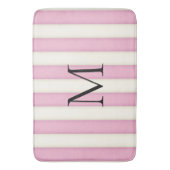 Tapis De Bain Pink & Antique White Stripes Monogramme (devant Vertical)