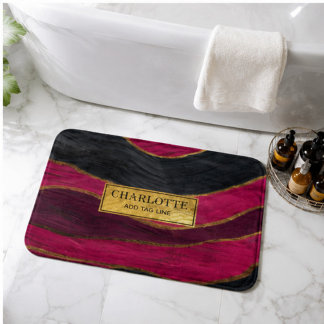 Tapis De Bain Pink Black Gold Abstract Luxury Magenta Marble
