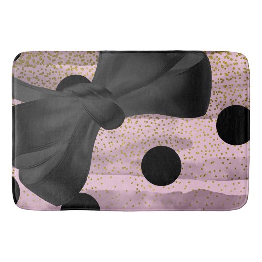 Tapis De Bain Pink & Black Gold Pois Chic Bow Trendy Glam (Devant)
