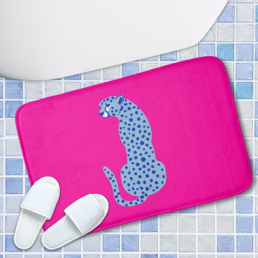 Tapis De Bain Pink & Blue Modern Jungle Cheetah Mat de bain exot