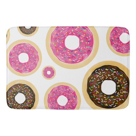 Tapis De Bain Pink & Brown Sprinkt Donuts Moderne Amusant mignon (Devant)
