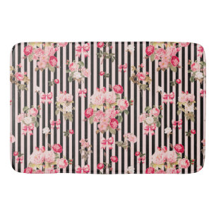 Tapis De Bain Pink Coquette Bow Roses Vintages Black Stripes