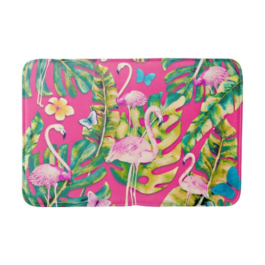 Tapis De Bain Pink Flamingos Tropical Botanical Butterfly (Devant)