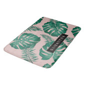 Tapis De Bain Pink & Green Palm Feuille Motif & nom (Angle)