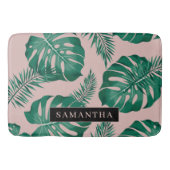Tapis De Bain Pink & Green Palm Feuille Motif & nom (Devant)