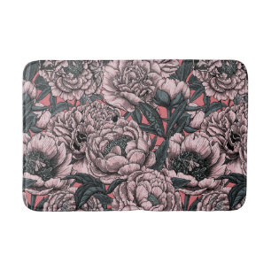 Tapis De Bain Pink peony flowers and moths