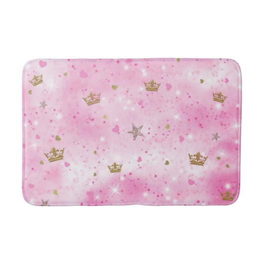 Tapis De Bain Pink Princess Hearts Stars Crowns Parties scintill (Devant)