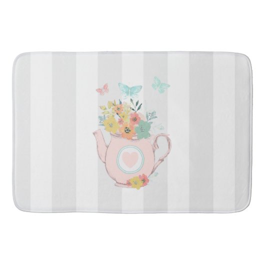 Tapis De Bain Pink Teapot with Flowers & Butterflies (Devant)