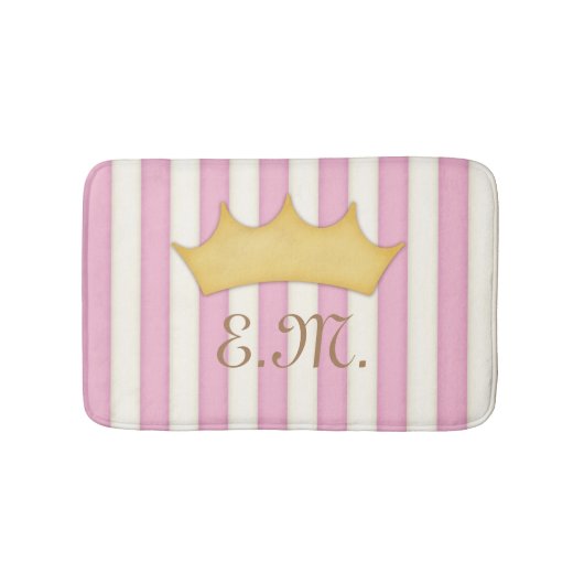 Tapis De Bain Pink Victorian Stripes Crowé Monogramme Princesse (Devant)