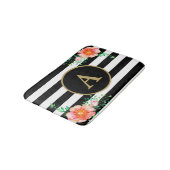 Tapis De Bain Pinl Floral Gras Noir Blancs Or Monogramme (Angle)