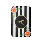 Tapis De Bain Pinl Floral Gras Noir Blancs Or Monogramme (Devant (Vertical))