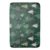 Tapis De Bain Pins d'or Silver Snowflakes Hunter Green (devant Vertical)