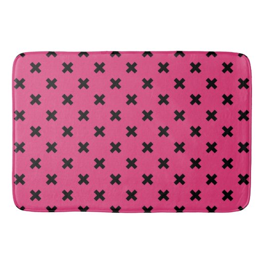 Tapis De Bain Piqûres de croix noire sur fuchsia (Devant)