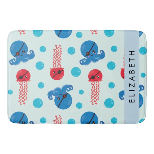 Tapis De Bain Pirate Octopus, Pirate Jellfish, Mer, Votre Nom (Devant)