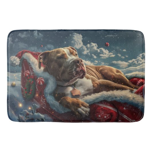 Tapis De Bain Pitbull Chien Festif de Noël (Devant)