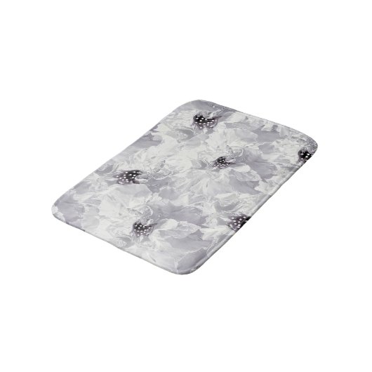 Tapis De Bain pivoines, gris et blanc, fleurs florales, blanches (Angle)