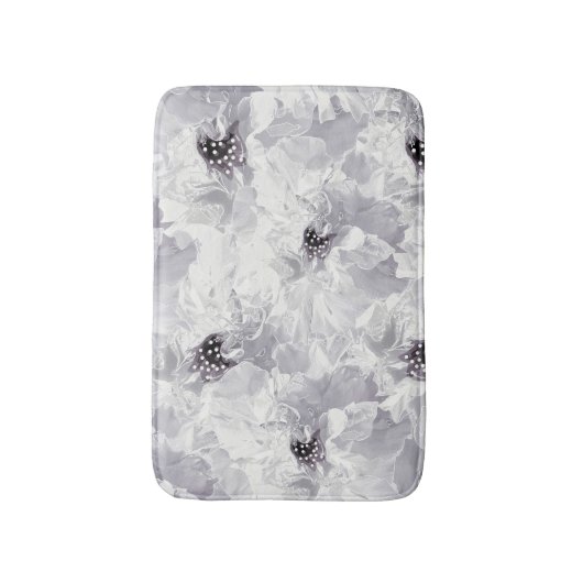 Tapis De Bain pivoines, gris et blanc, fleurs florales, blanches (Devant (Vertical))