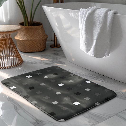 Tapis De Bain Pixels Joués Vérifier le Motif noir gris