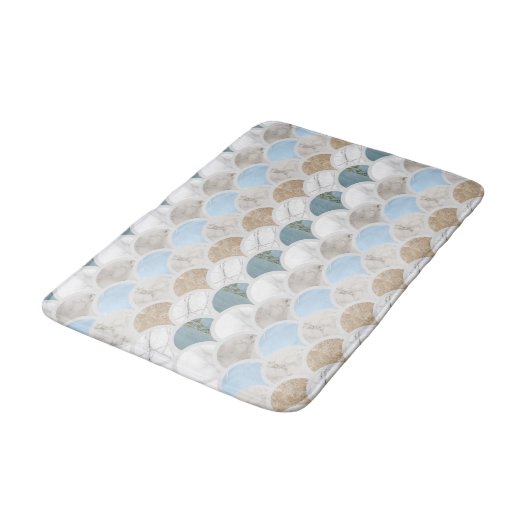 Tapis De Bain plage aqua bleu marbre blanc pastel pèse-sirène (Angle)