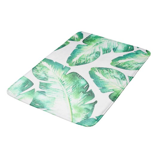 Tapis De Bain Plage Blanc & Vert Tropical Palm Feuille Chic (Angle)