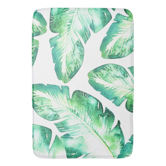 Tapis De Bain Plage Blanc & Vert Tropical Palm Feuille Chic (devant Vertical)