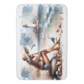 Tapis De Bain Plage côtière fille et phare (devant Vertical)
