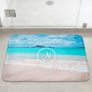 Tapis De Bain Plage de sable turquoise de l'océan photo monogram