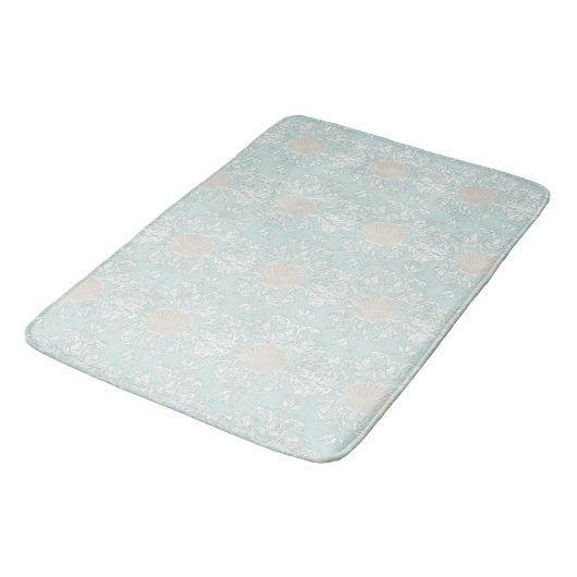 Tapis De Bain Plage Seashells Plage Bleu Blanc Damas motif (Angle)