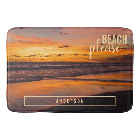 Tapis De Bain Plage tropicale Coucher de soleil orange jaune (Devant)