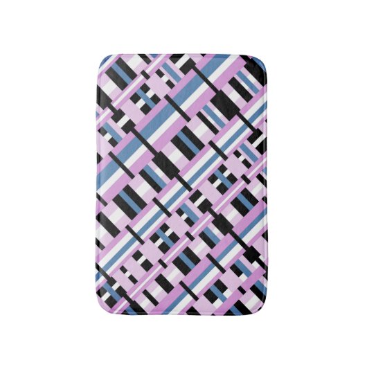 Tapis De Bain Plaid en bleu ardoise, orchidée, noir & blanc (Devant (Vertical))