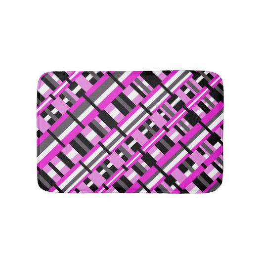 Tapis De Bain Plaid en diagonale rose, noir et gris (Devant)