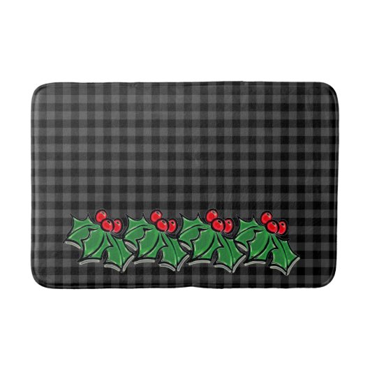 Tapis De Bain Plaid Festive Gray avec Holly Sprigs (Devant)