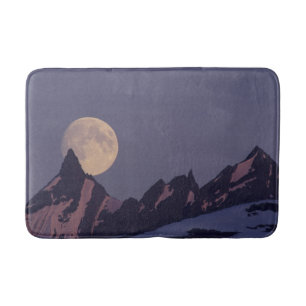 Tapis De Bain Pleine lune se lève   Montagnes Chugach Alaska