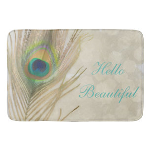 Tapis De Bain Plume de paon exotique doré Glam élégant chic