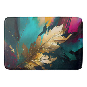 Tapis De Bain Plume Doré – Élégance Abstraite Luxueuse