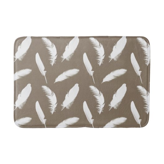 Tapis De Bain Plumes blanches sur taupe Tan (Devant)