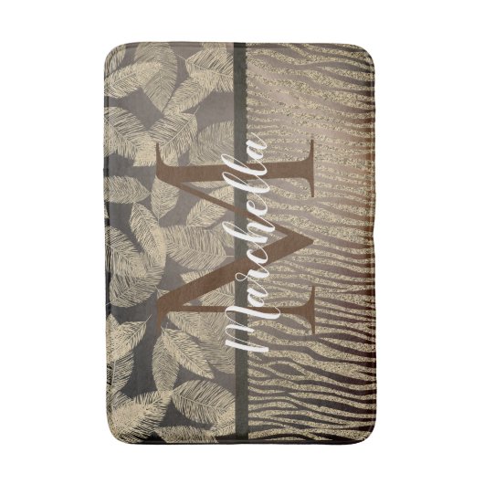 Tapis De Bain Plumes chic avec monogramme d'impression Zebra (Devant (Vertical))