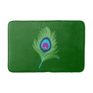 Tapis De Bain Plumes de chaux et de paon bleu sur vert émeraude