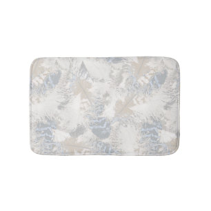 Tapis De Bain plumes de hibou, gris, beige et bleu, oiseau,