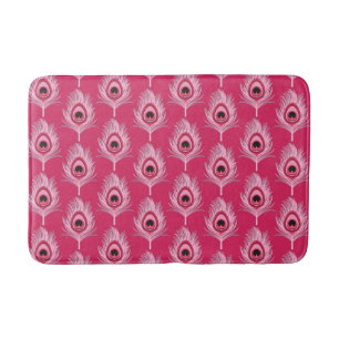 Tapis De Bain Plumes de paon, rose pastel sur bain rose Fuchsia