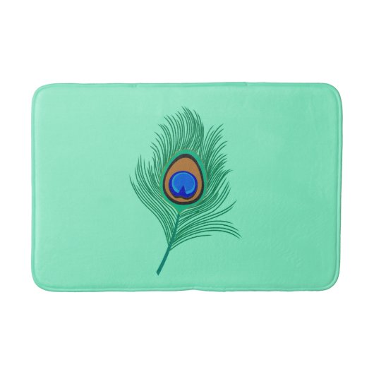 Tapis De Bain Plumes de paon turquoise sur Aqua clair (Devant)